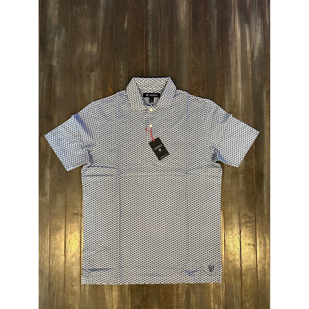 Cremieux Mens Signature Collection Blue White Geometric Print Polo‎ Shirt